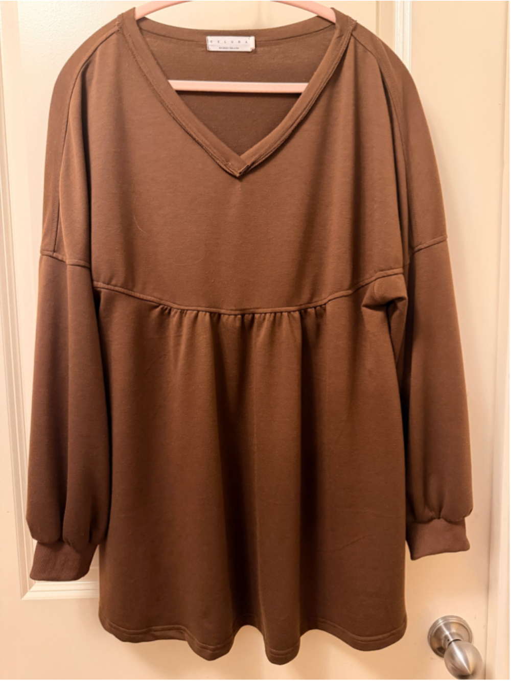 Women's Exlura Brown V-Neck Peplum Sweatshirt Size S